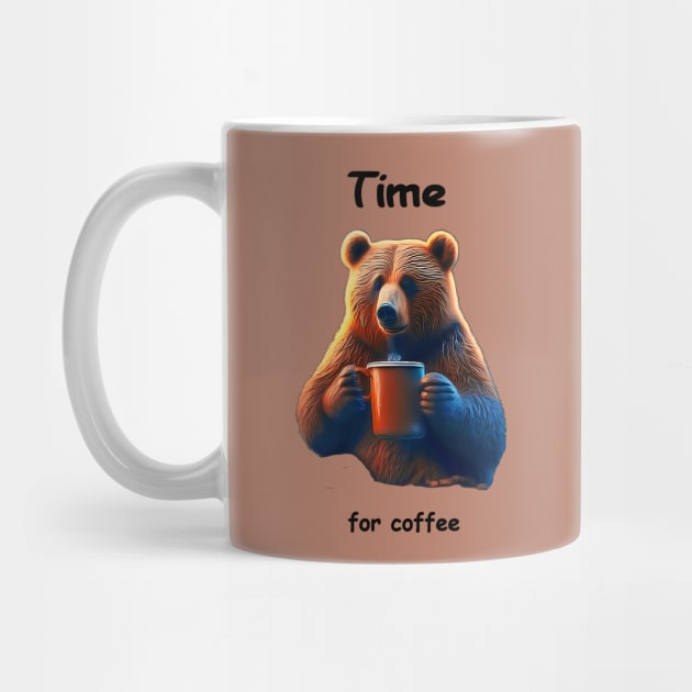 A bear is holding a steaming mug of coffee by Hujer